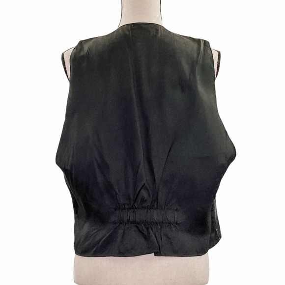 ALYSSA Solid Black Faux Leather Sleeveless Button Down Vest - Picture 5 of 11